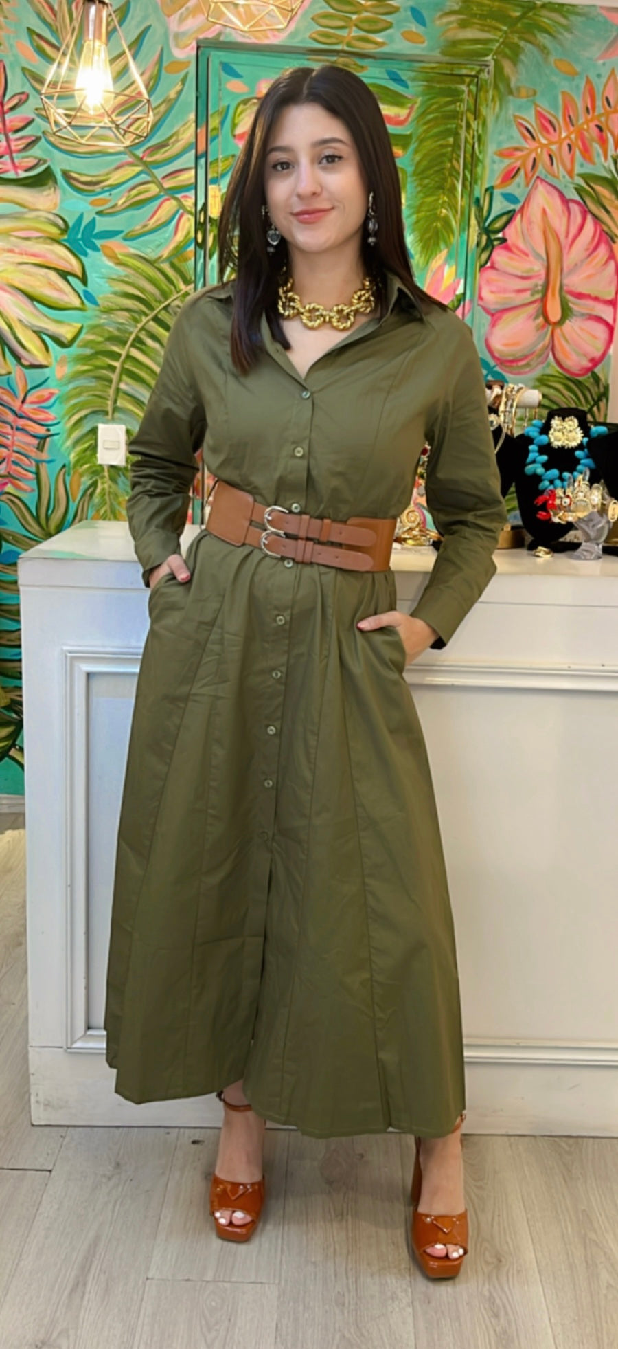 Vestido verde olivo mido