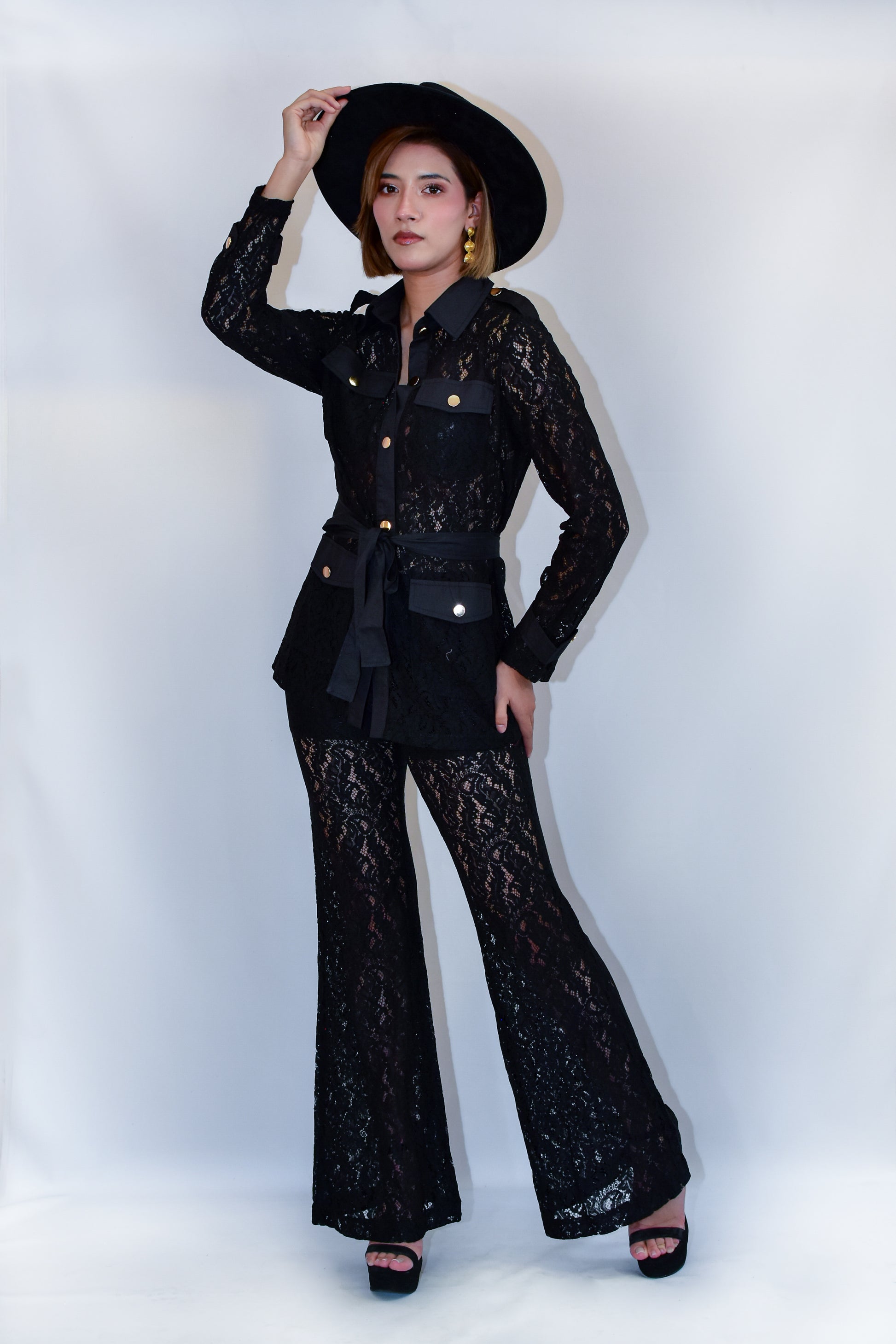 Set encaje pantalon negro