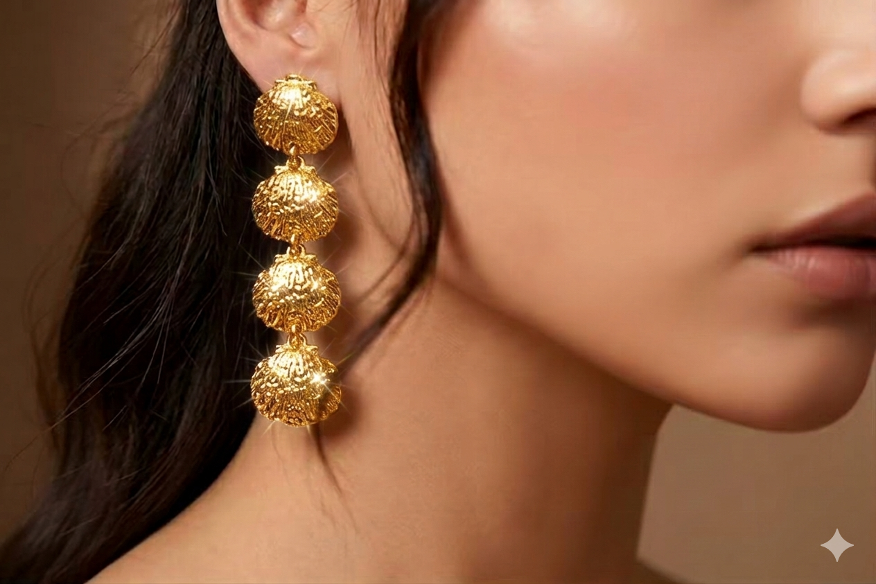 Aretes Colgantes de Conchas en Oro Amarillo