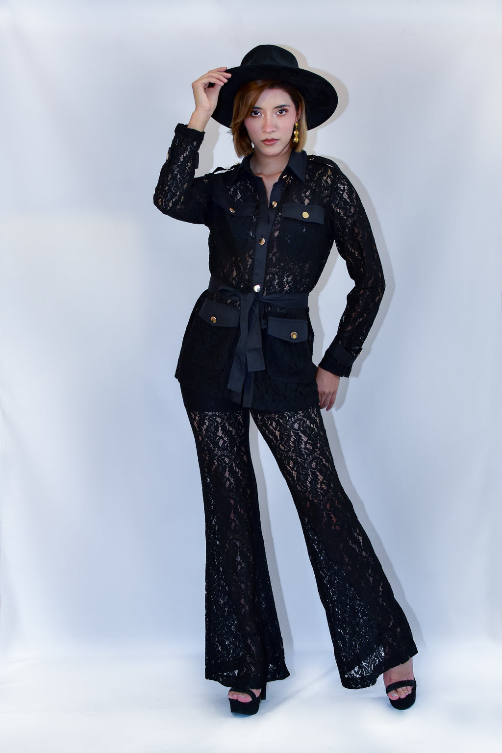 Set encaje pantalon negro