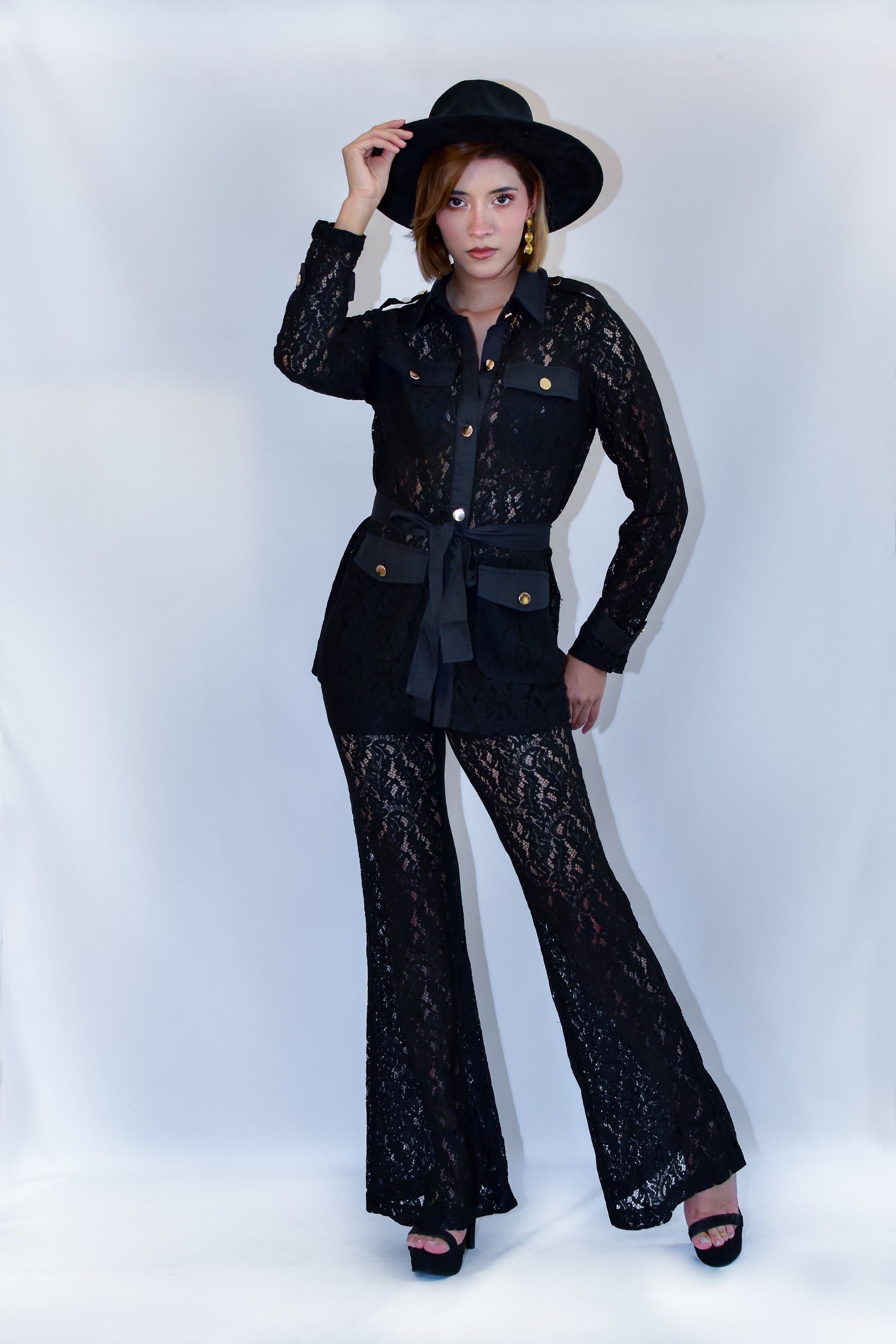 Set encaje pantalon negro