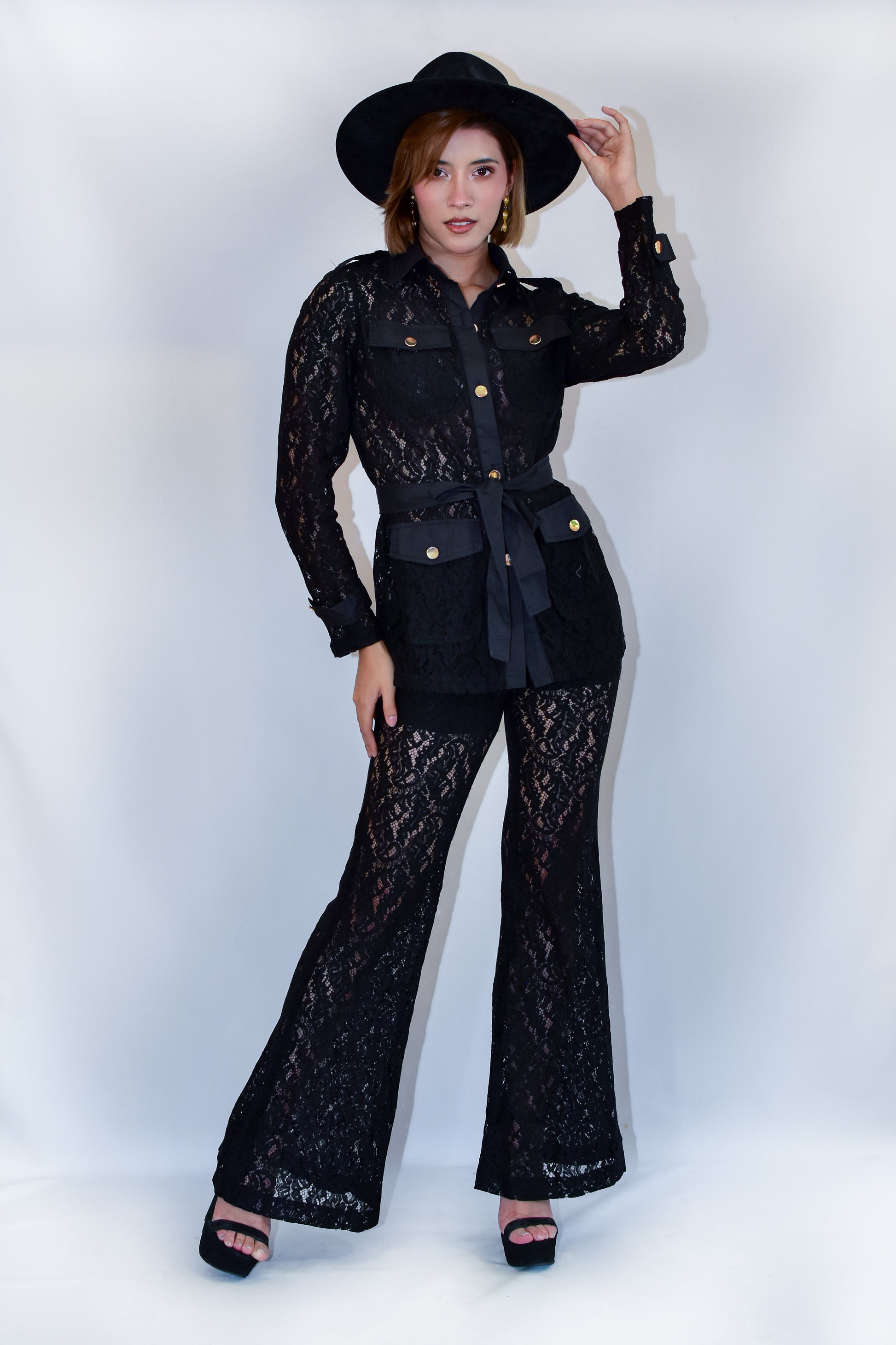 Set encaje pantalon negro