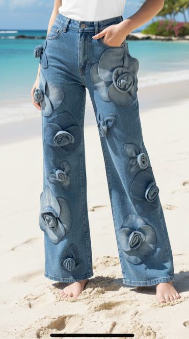 Pantalón con flores 3d