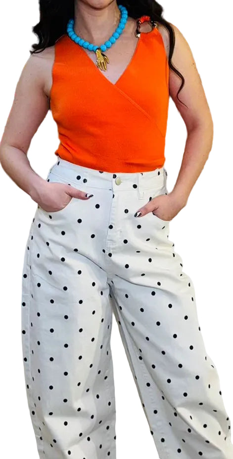 Blusa con Escote en V Cruzado,color Naranja Vibrante