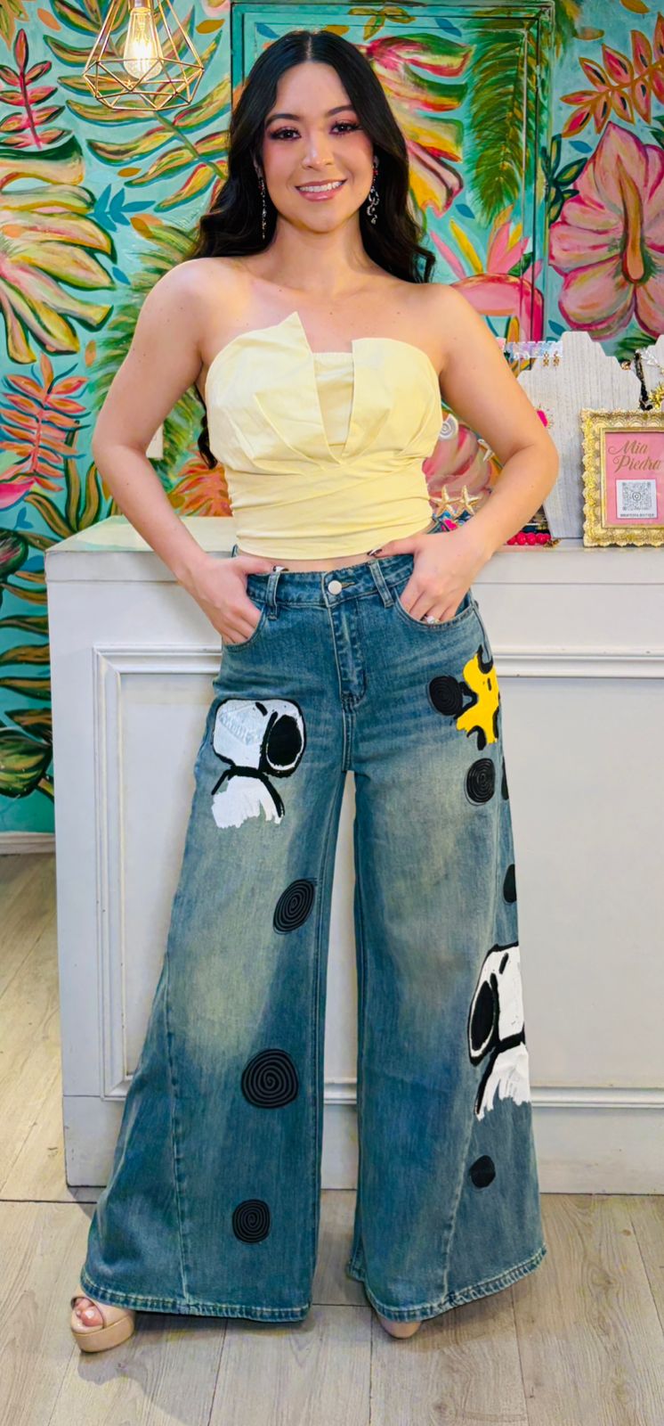 Jeans de Pierna Ancha con Diseño de Snoopy