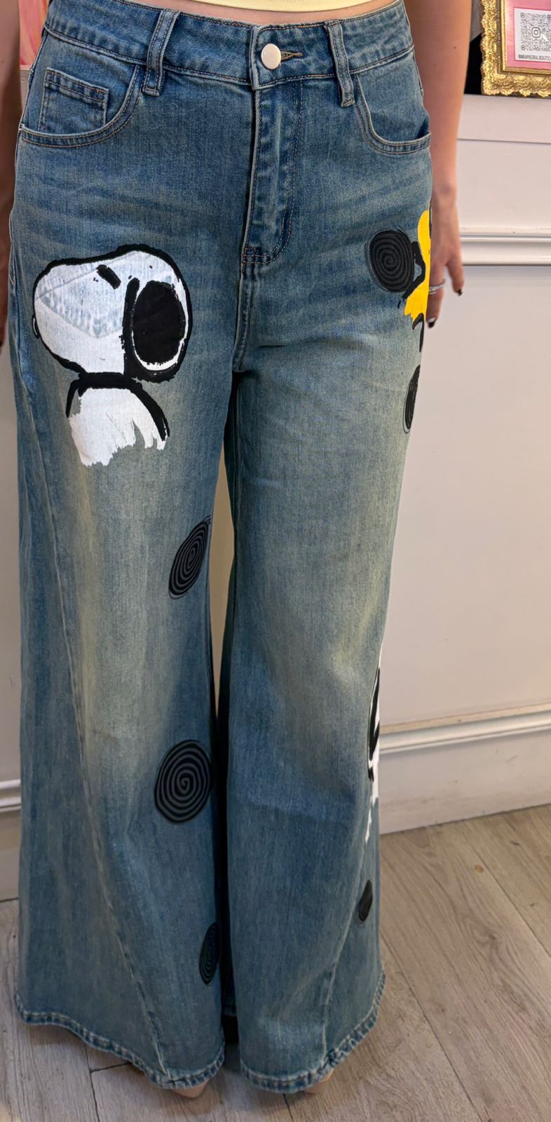 Jeans de Pierna Ancha con Diseño de Snoopy