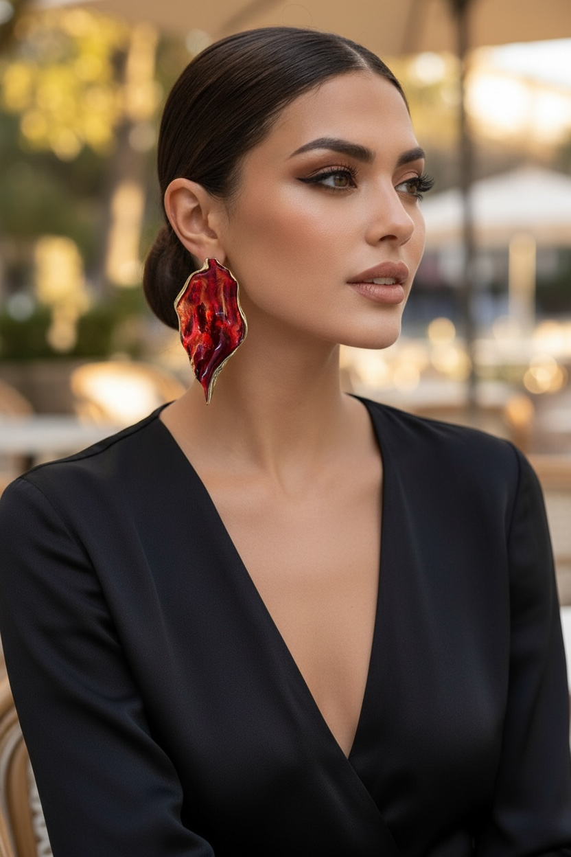 Aretes pétalo carmesi