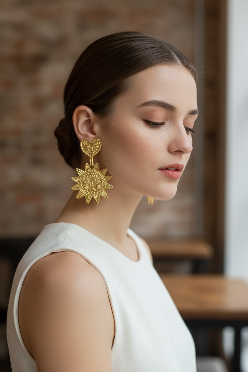 Aretes "Sol Celestial" con Detalle de Corazón