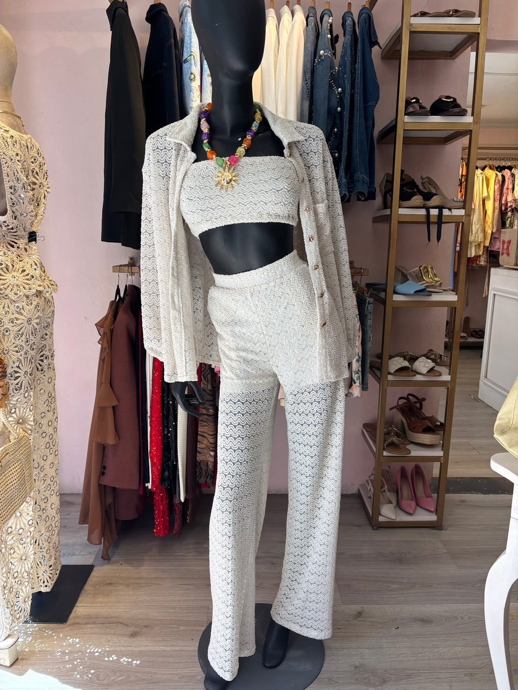 Set de 3 piezas crochet blanco