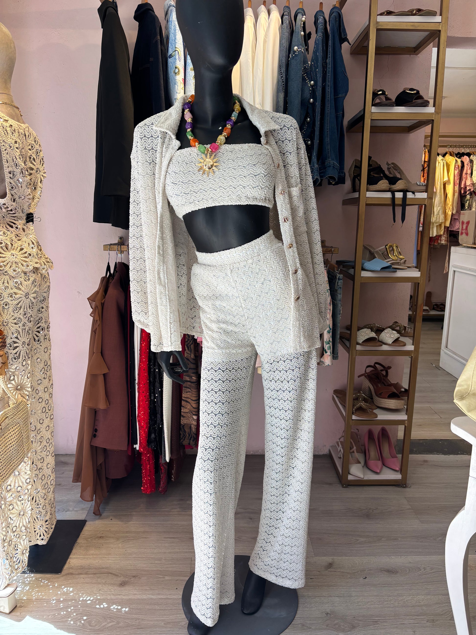 Set de 3 piezas crochet blanco