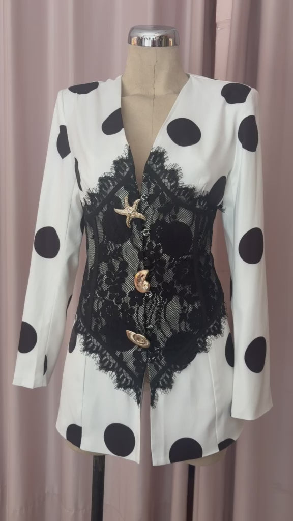 Saco de lunares con corset de encaje