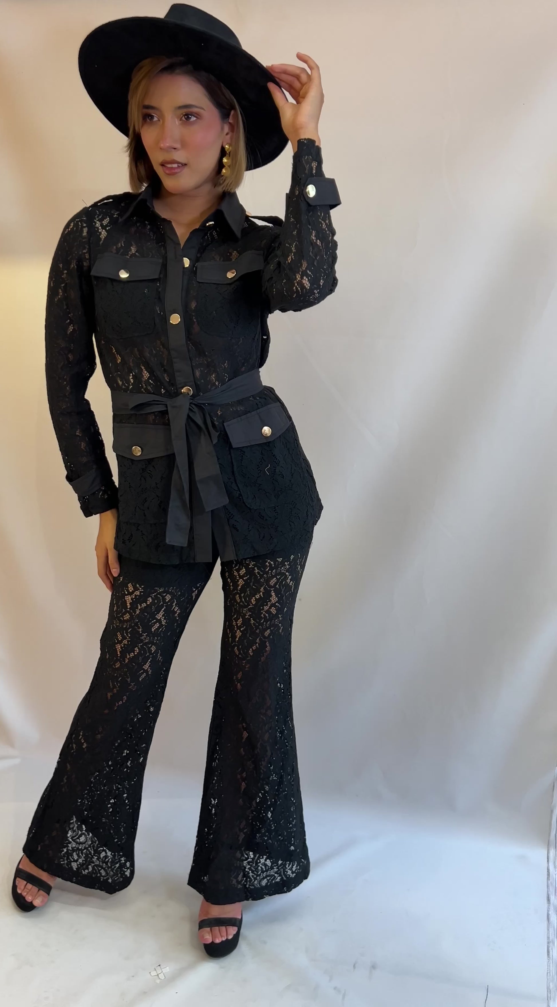 Set encaje pantalon negro