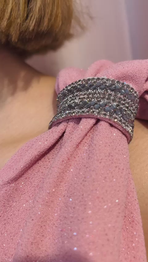 Vestido largo moño rosa