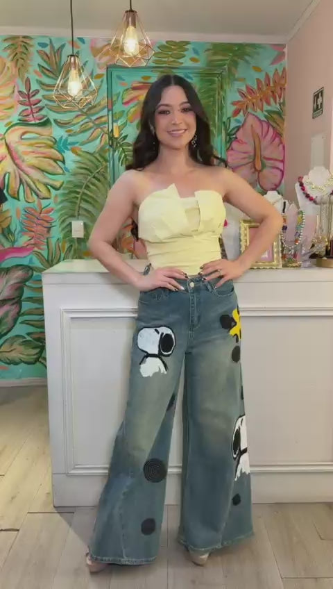Jeans de Pierna Ancha con Diseño de Snoopy