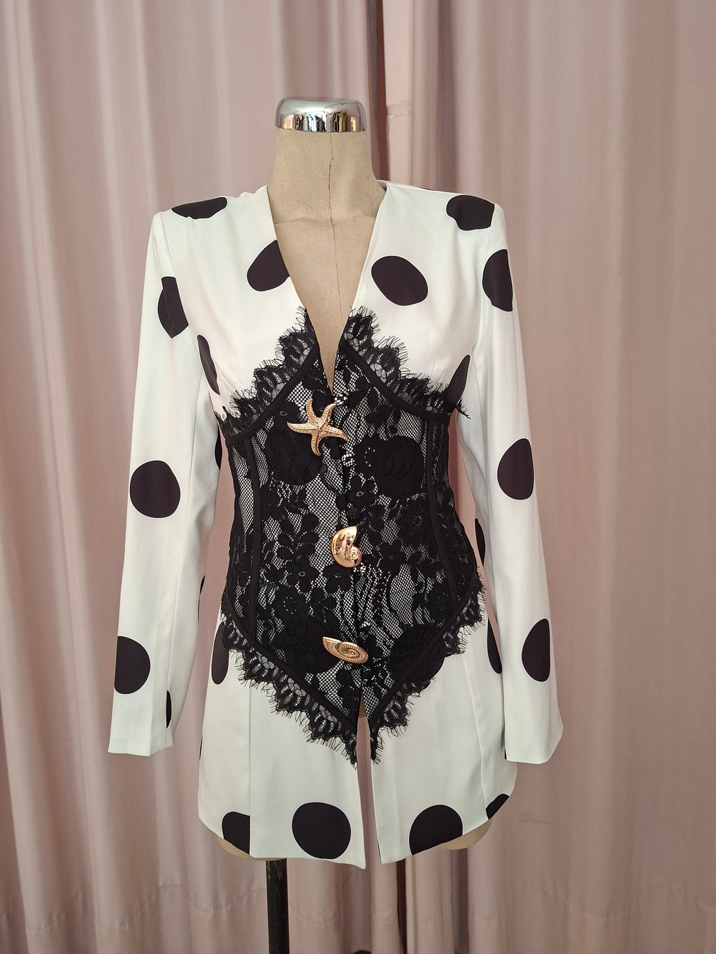 Saco de lunares con corset de encaje