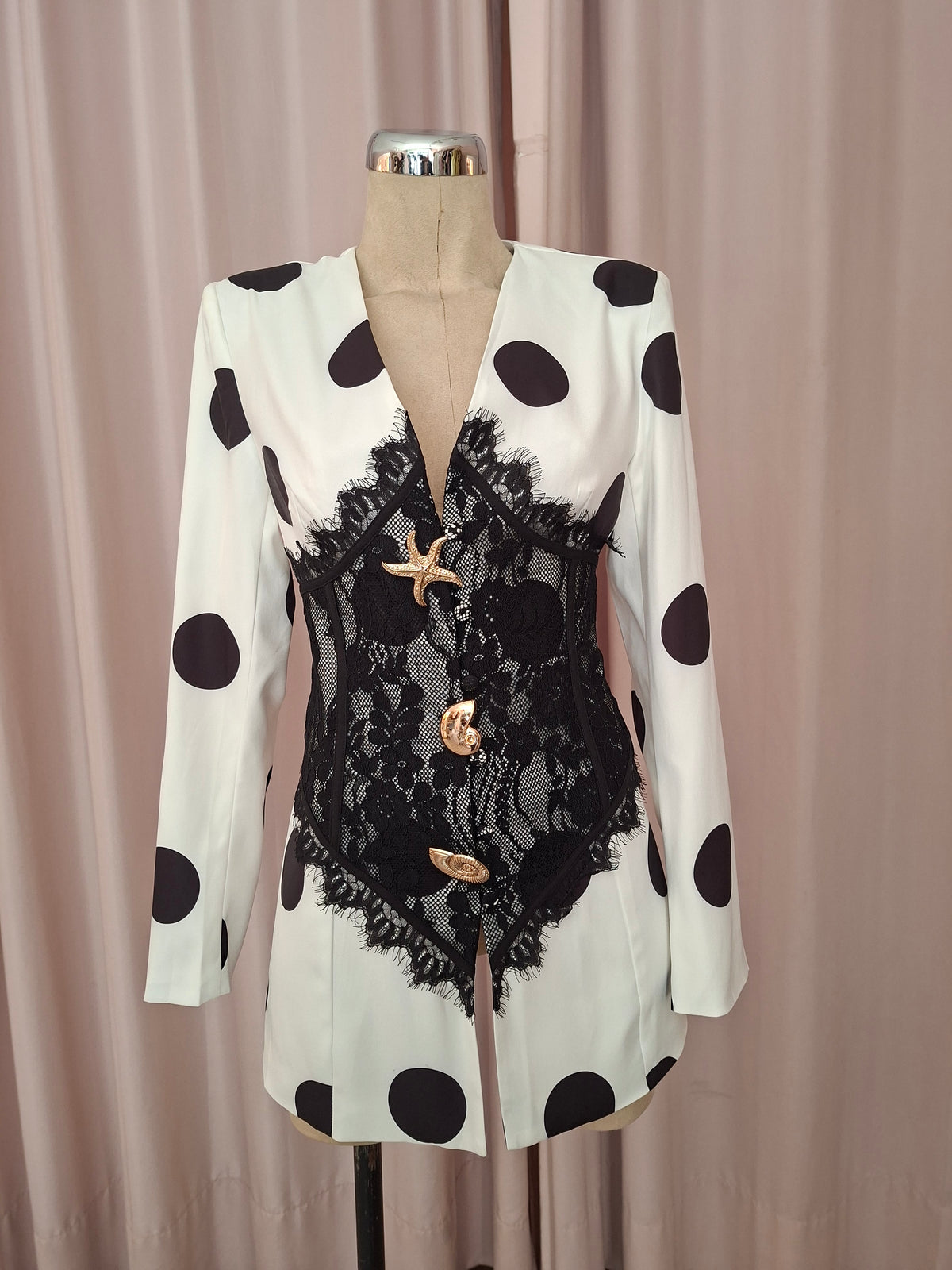 Saco de lunares con corset de encaje